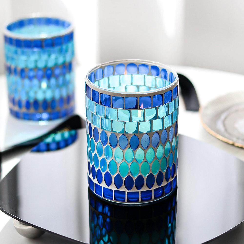 地中海蓝色海风马赛克玻璃烛台现代家居装饰化妆刷摆件可养多肉,家居饰品,烛台,淘宝优惠券,粉丝福利购,淘宝优惠卷