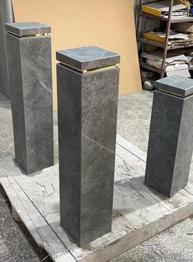 哑光灰色岩板摆件底座入户玄关装饰楼梯转角过道落地石材柱子摆台