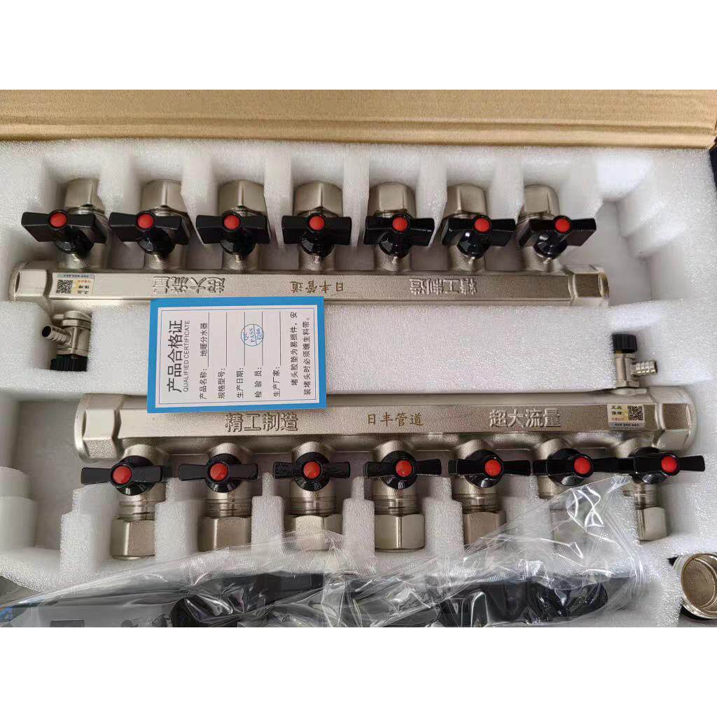 上海日丰全铜加厚大流量1寸杠分水器4分地暖管专用家装精装