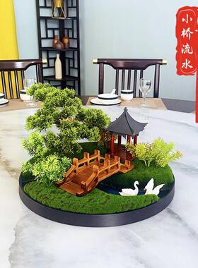 40cm圆桌中间摆件桌面海洋水景桌芯景观迎客松山水画 画大圆桌艺