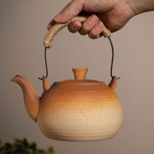 潮汕工夫茶耐高温大号粗陶煮茶壶 柴烧手工提梁壶软化水质泡茶壶