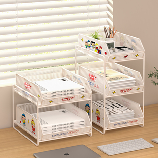 文件收纳整理盒分层办公桌台面收纳置物架侧边多层杂物文具抽拉式