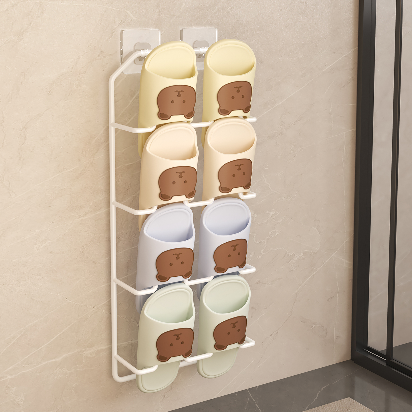 浴室拖鞋架子卫生间厕所免打孔吸盘式墙上挂架门后沥水收纳置物架