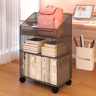 书桌旁置物架带轮桌下可移动小推车落地学生书本放书包收纳层架书