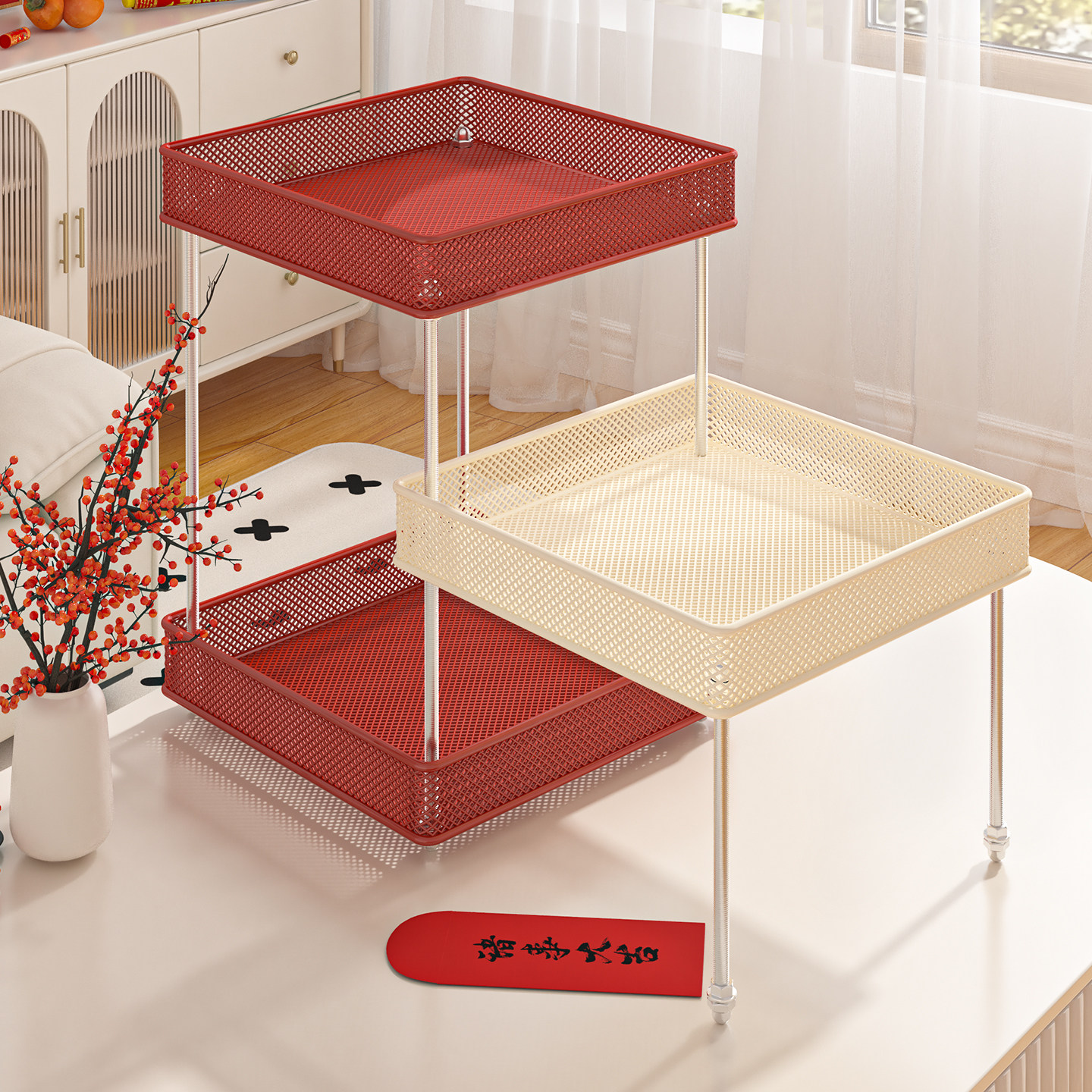 水果篮子收纳筐果盘家用客厅茶几桌面铁艺镂空多层干果零食摆放盘