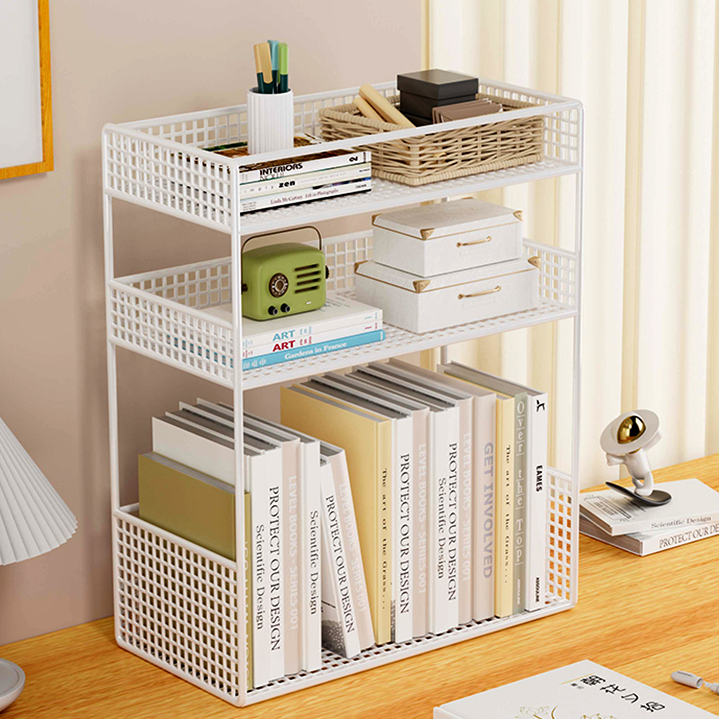 桌面置物架办公室书桌上多层书本收纳架小型落地分层书架零食柜子