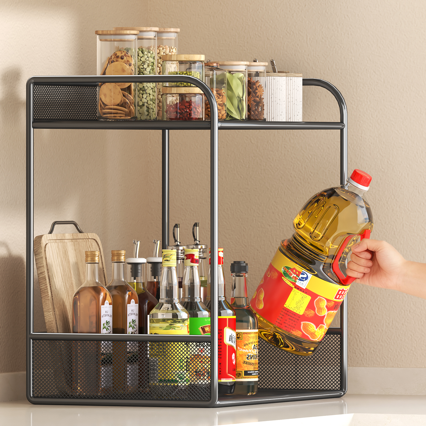 厨房调料品收纳神器转角台面置物架子酱油瓶小型多功能多层调味料