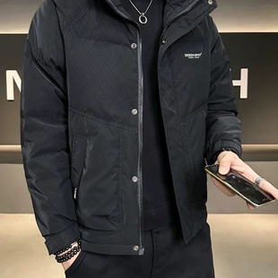 立领羽绒服男士2025新款冬季加厚保暖潮牌暗花纹外套鸭绒冬装时尚