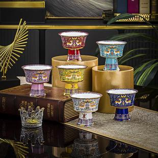 复古民族特色藏族酥油灯盏供水碗 景德镇骨瓷寺庙佛用品供佛碗中式