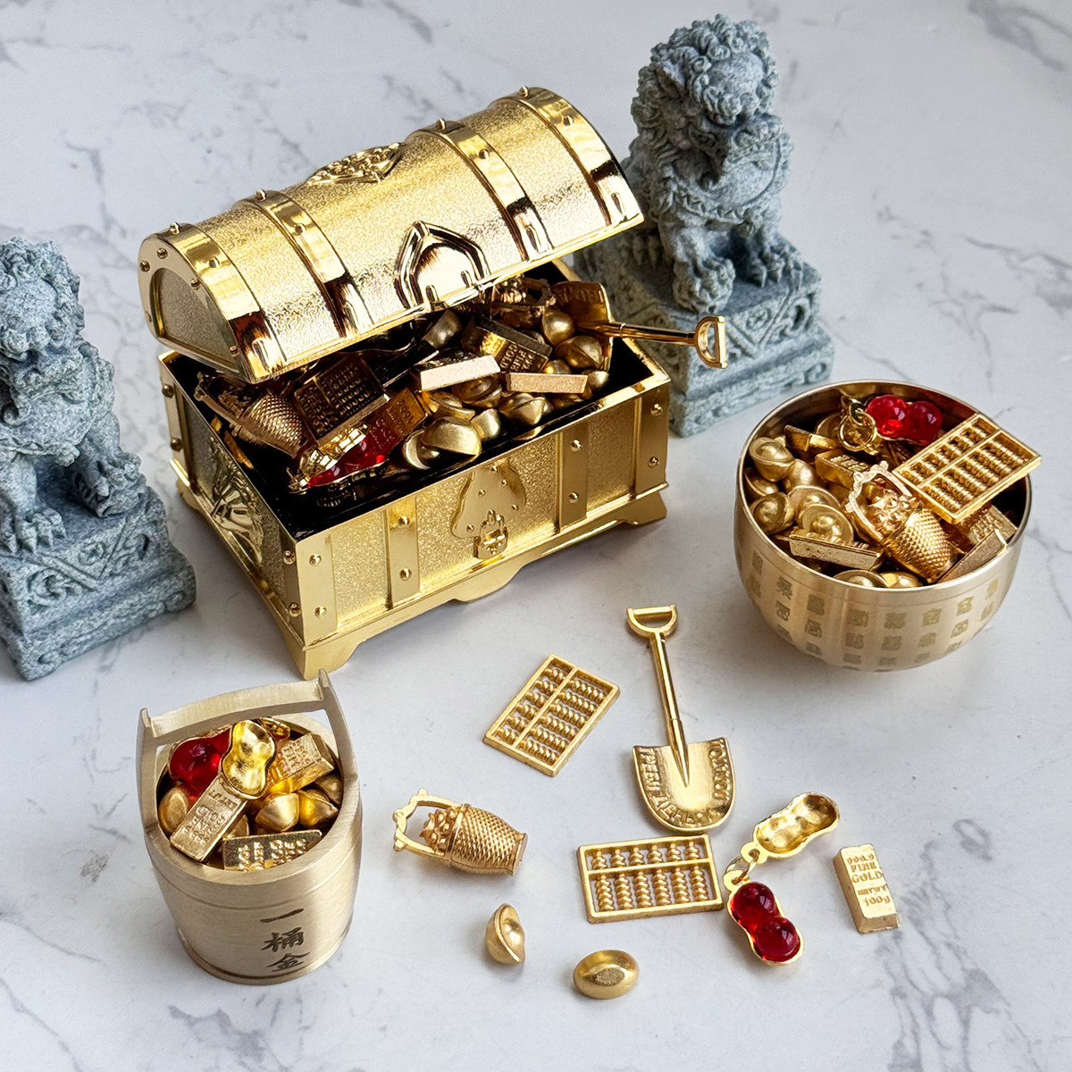 实心沙金小元宝仿真金属宝箱算盘聚宝盆黄铜鱼缸招财金铲子一桶金,家居饰品,桌面摆件,淘宝优惠券,粉丝福利购,淘宝优惠卷