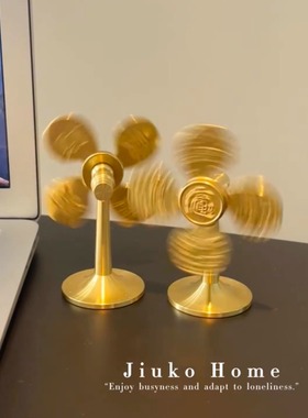 转转赚！财源滚滚工位小风车风生水起转运黄铜摆件工位玄学装饰品