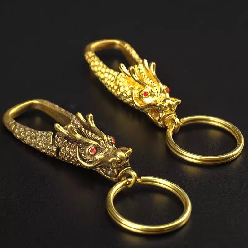 创意黄铜龙头钥匙扣龙王汽车男士腰挂个性钥匙链吊坠挂件礼饰品