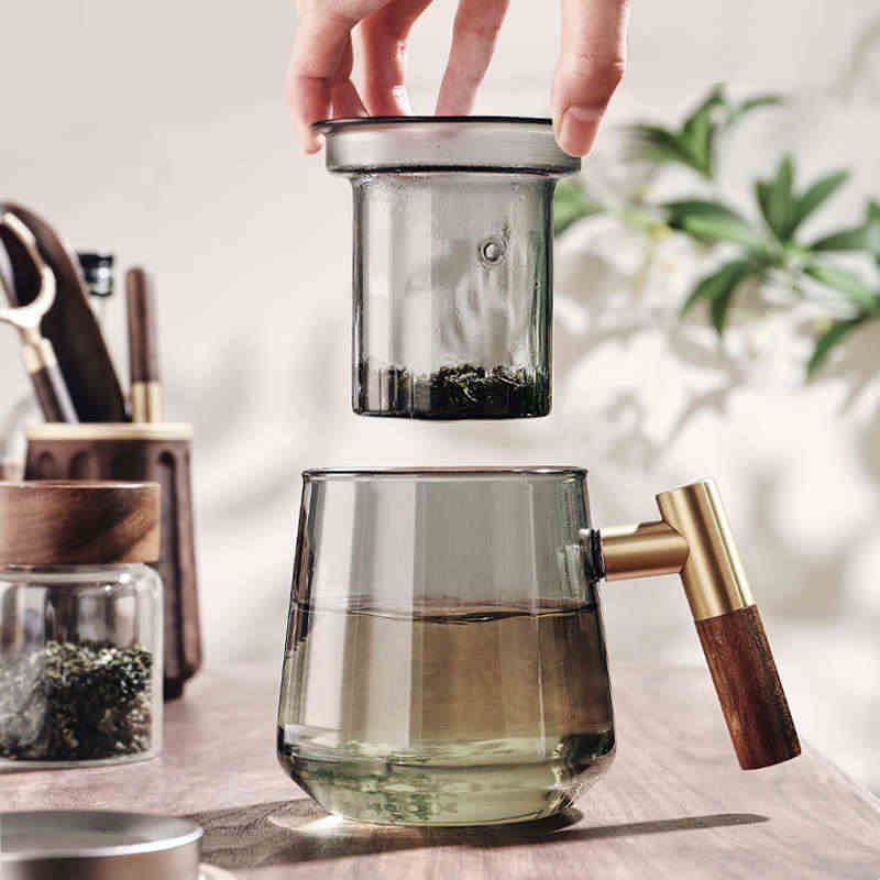 茶道杯茶水分离泡茶杯男生杯子高级感轻奢高端绿茶玻璃办公室水杯图片