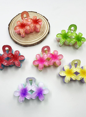 跨境亚马逊热销糖果色鸡蛋花抓夹AB面彩色花朵发夹旅游度假风发抓