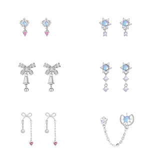 316L钛钢铜镀金耳饰耳骨钉韩式ins小众设计吊坠蝴蝶结长链耳骨钉