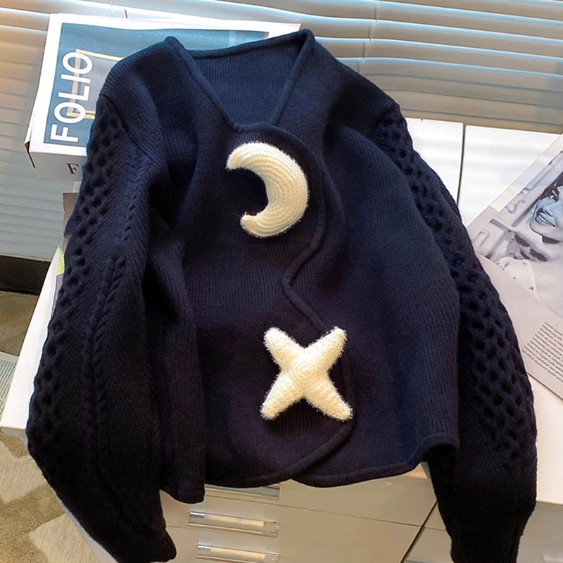 黑色欧货时尚刺绣针织开衫女2024秋新款软软糯糯毛衣外套高级感潮