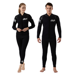 3/5mm分体潜水服上衣长袖加绒保暖男加肥湿衣女冬泳涉水服wetsuit