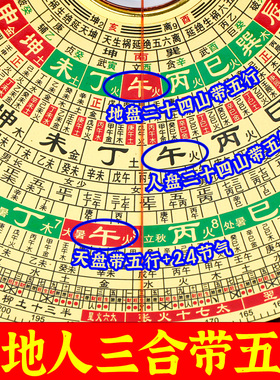 罗盘高精度专业 强磁玛瑙大天池三合盘 彩面大字体专业风水罗盘