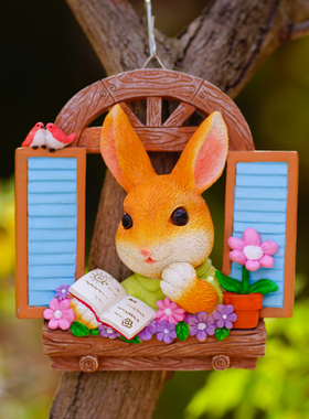 窗台兔子可爱树挂幼儿园墙上壁挂件花园艺阳台装饰品壁饰挂饰摆件