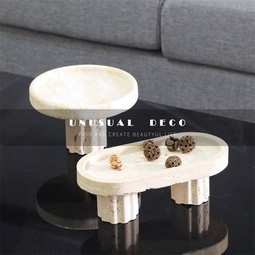 黄洞石高脚多脚托盘圆形现代西餐样板房客厅展示收银展示甜品果盘