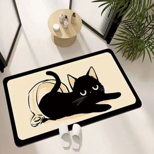 卡通黑猫硅藻泥地垫浴室卫生间门口吸水速干防滑家用脚垫水洗
