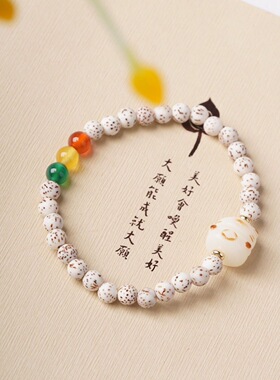 2025新款原创卡通猫菩提星月手链女款佛珠6mm顺白单圈文玩手串
