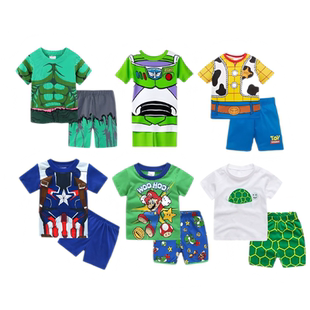 夏男童卡通电影cos服美国队长绿巨人胡迪巴斯光年纯棉短袖居家服