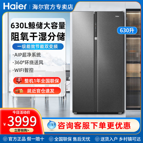 【新品】海尔电冰箱630L对开双门大容量一级BCD-630WGHSS95S9U1