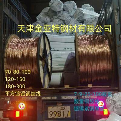99.9TU2无氧铜杆木轴厂紫铜单丝120平方镀锡紫铜丝铜绞线编织线