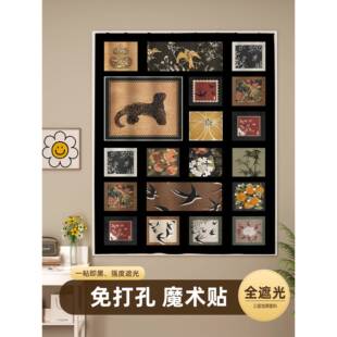 美式魔术贴窗帘遮光免打孔安装卧室小窗户遮挡帘简易遮阳短布帘子