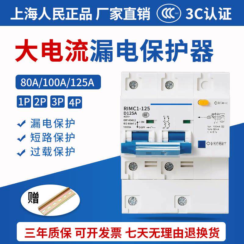 上海人民DZ47LE-125漏电保护器家用漏保220V2P3P4P电闸开关80A100