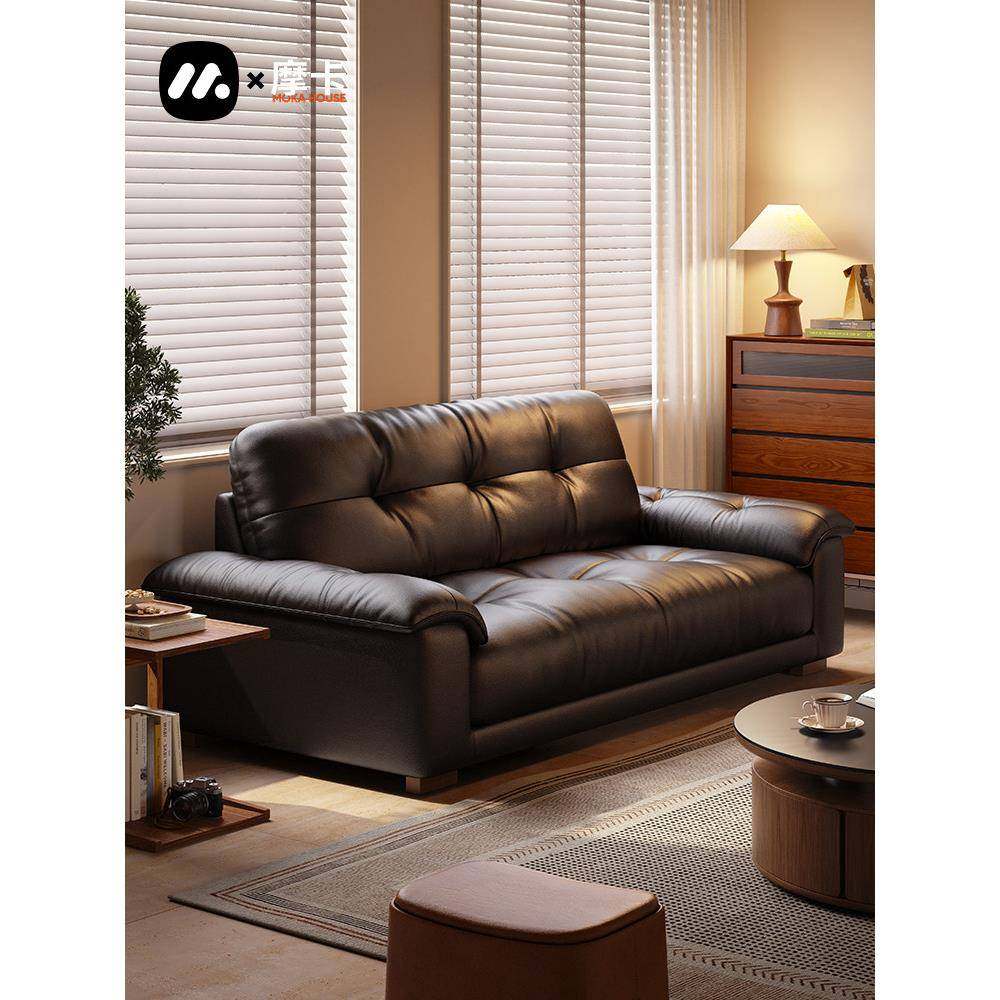 MOKA House 真皮沙发简约现代双人位公寓小户型头层牛皮客厅沙发