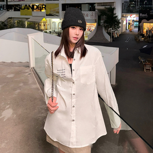 Banslander后开衩廓形衬衫女中长款设计感休闲风小众宽松衬衣外穿