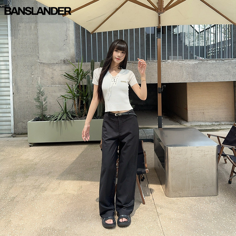 BANSLANDER立体剪裁皮带休闲裤