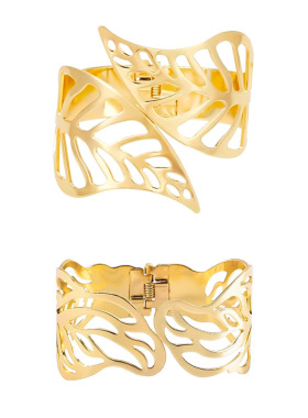 欧美热卖新款跨境镂空树叶手镯弹簧开口手饰金属叶子轻奢窗帘扣