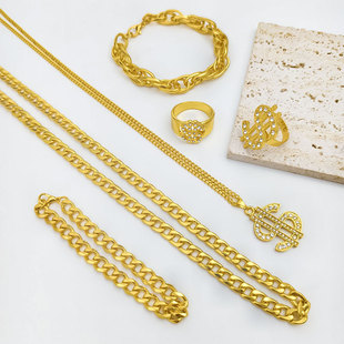 欧美时尚 符号嘻哈美金项链镶钻戒指手链夸张霸气街头摇滚 首饰美元