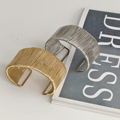 欧美亚马逊跨境时尚 夸张拉丝开口手镯个性 级感复古百搭饰品