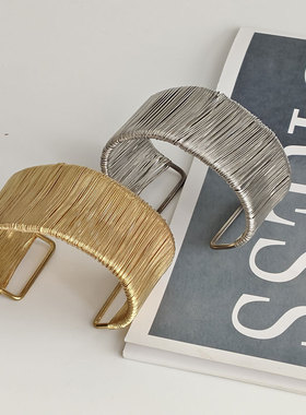 欧美亚马逊跨境时尚夸张拉丝开口手镯个性级感复古百搭饰品