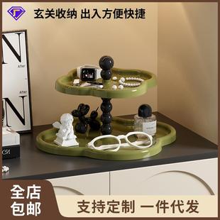 饰摆件复古风 入户玄关钥匙置物架卧室客厅轻奢双层花朵简约家居装