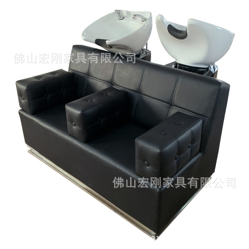 高端双人组合黑色洗头床美发店发廊专用冲水床陶瓷盆美容美发床