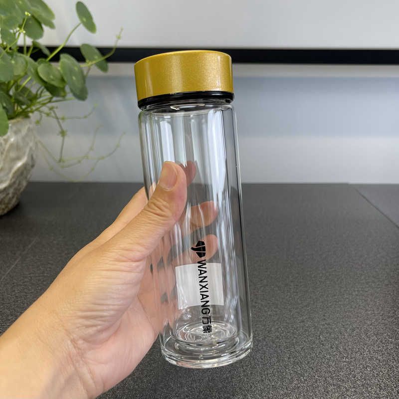 万象玻璃杯双层可爱便携水杯子女士泡茶杯带盖创意细长随手杯V126图片