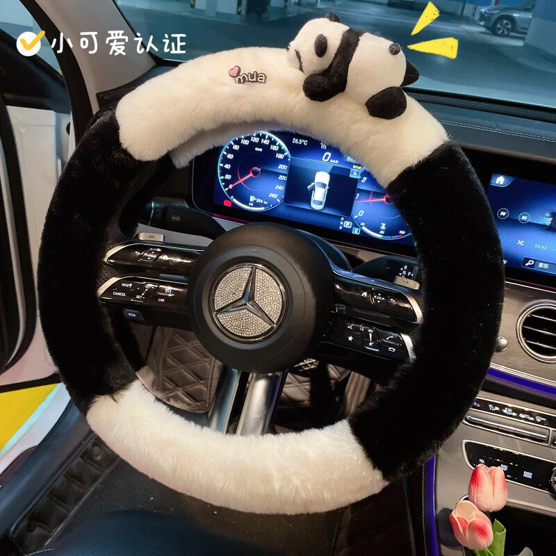 冬季毛绒保暖防滑卡通方向盘套