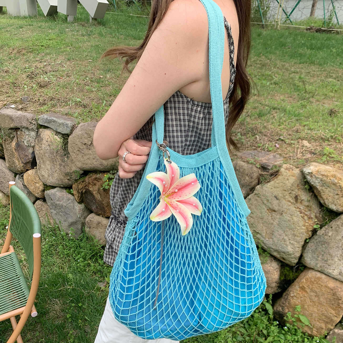 海边度假蓝网格大容量通勤托特包