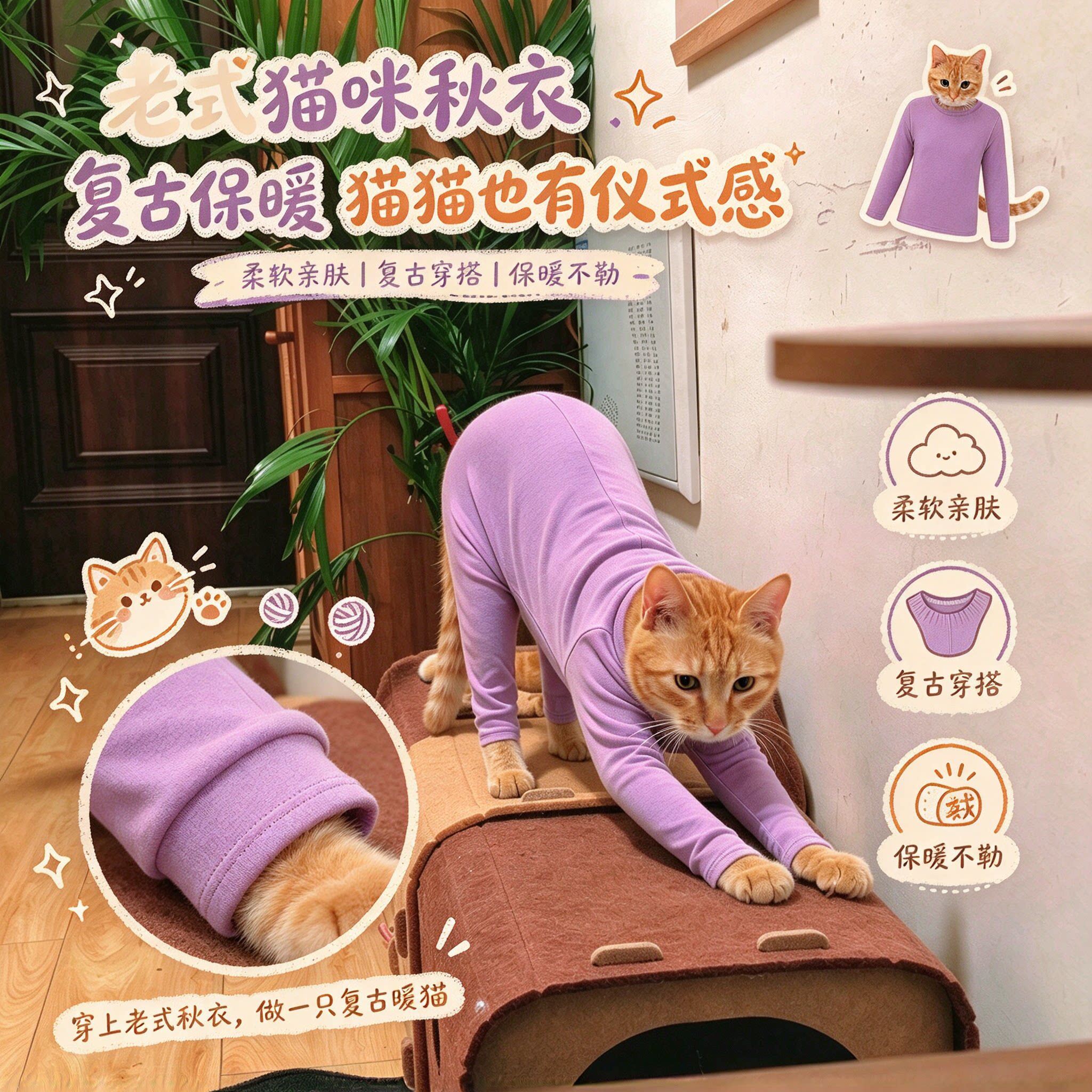 猫狗四角连体衣高弹打底