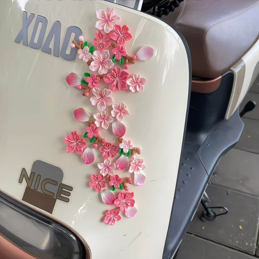 3D立体桃花车贴电动车尾装饰