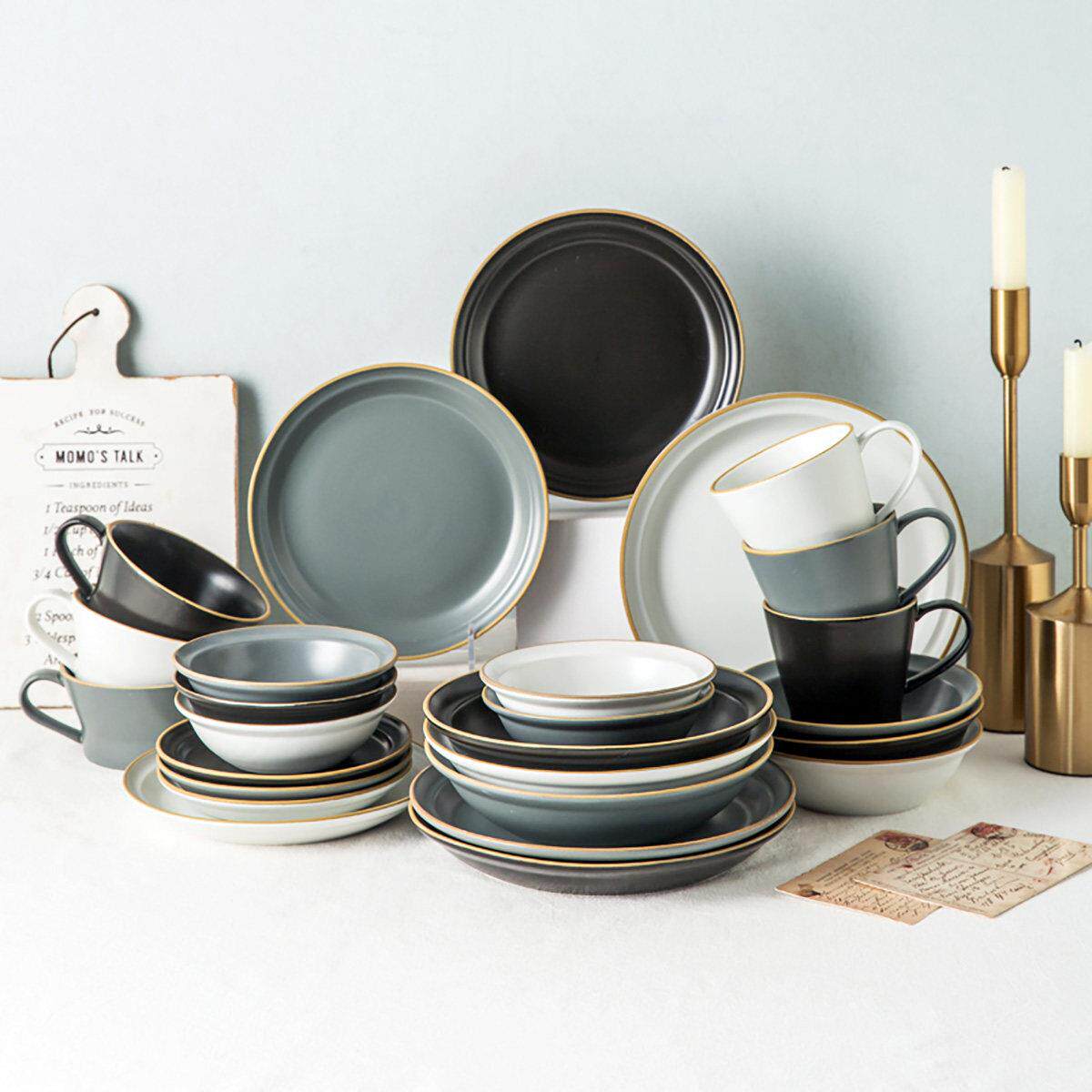 亿嘉碗碟套装家用北欧风餐具创意个性高档碗盘组合陶瓷简约礼盒装