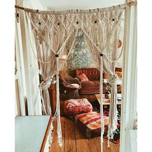 斯堪的纳维亚风格编织门帘入口通道免打孔隔断窗帘B&B客厅卧室床