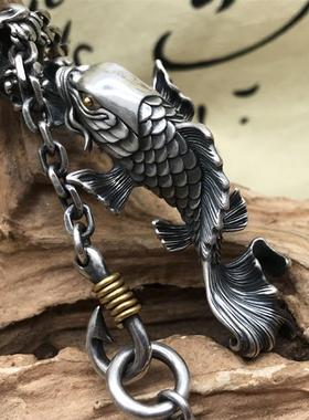 原创设计镀银饰招财锦鲤鲤鱼吊坠男款霸气925银项链女不掉色挂件