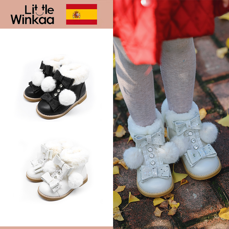 littlewinkaa双蝴蝶结毛绒短靴