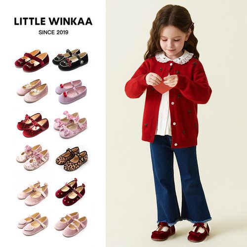 Littlewinkaa猫咪刺绣公主鞋